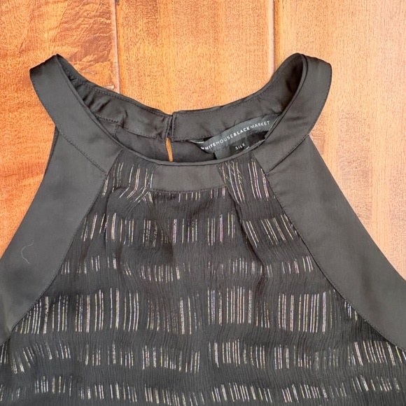WHBM Black Metallic Silk Tank Blouse Size 2 High-Neck Black - Picture 6 of 13
